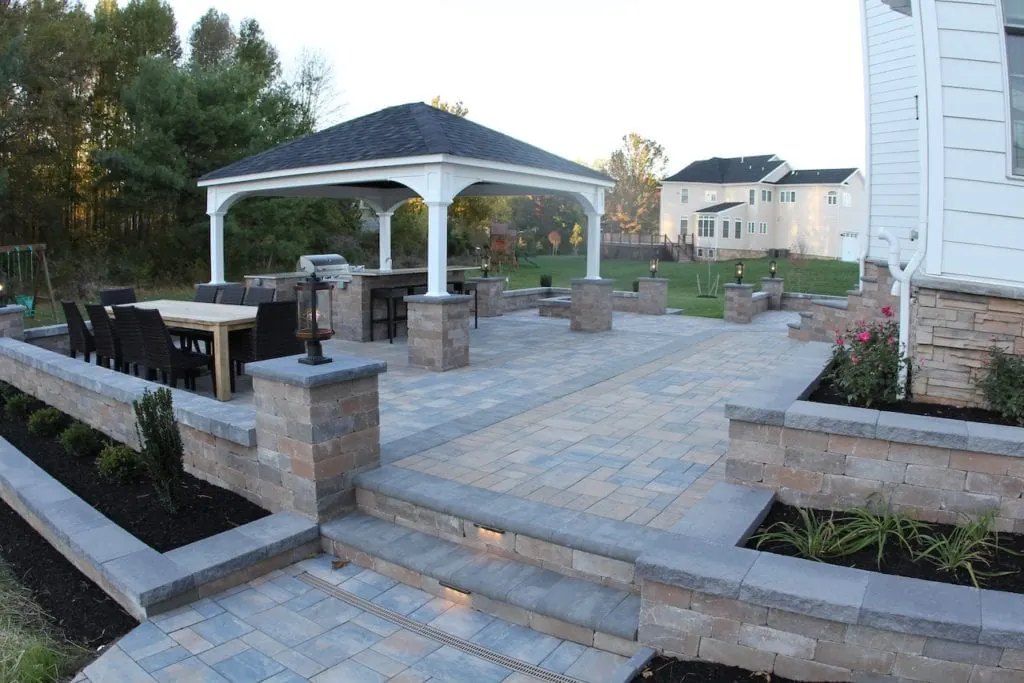 Paver patio and walls with a pavilion